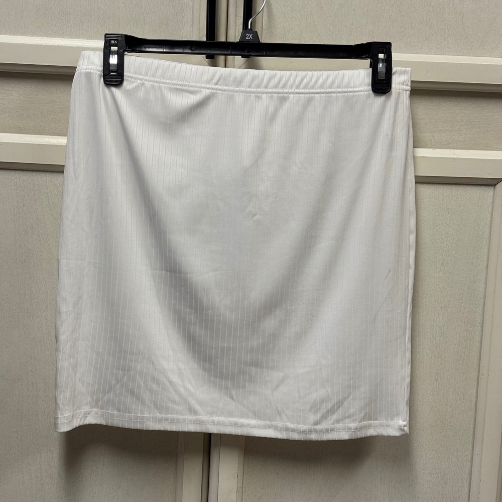 White Ribbed Mini Skirt XXL Stretch Bodycon Casual Everyday Basic